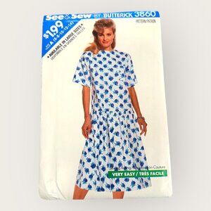Vintage 1980s Butterick Sewing Pattern 3860 Misses Dress Size 6-14